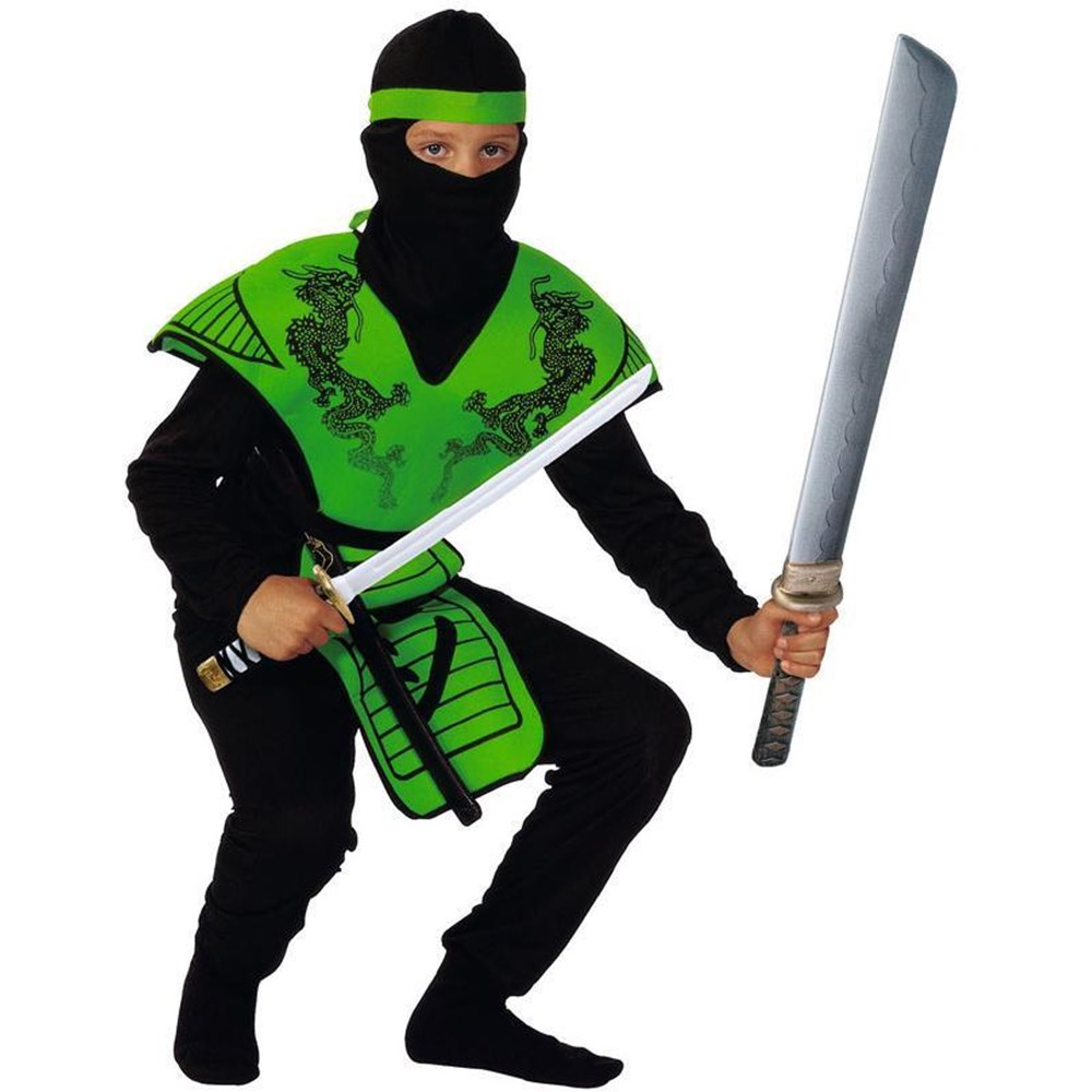 Grøn Ninja Fighter Dragt m/våben 120 cm