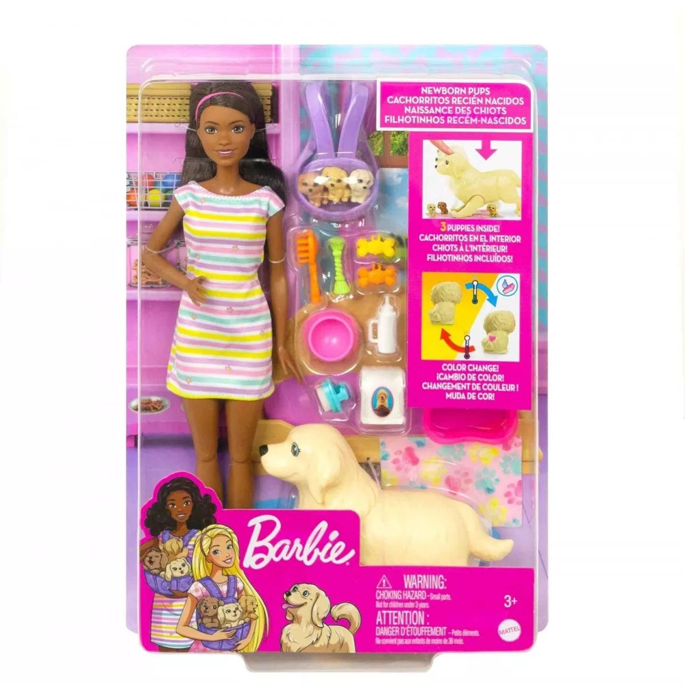 Barbie med Nyfødte Hundehvalpe